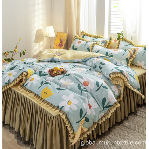 China Wholesale korean printed raised bedskirt queen king size Manufactory